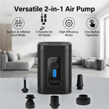 (1set) Mini bomba de aire eléctrica portátil USB |5 boquillas, batería recargable de 1200 mAh |para Camping, Piscina, Camas