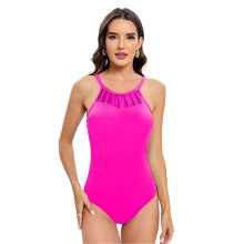 Women 1 Piece Bathing Suit Mesh Swimwears Tummys Control Swimsuit for Rose Red S
