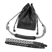 Leather Camera Bags Drawstring Len Case Small Camera Pouch Handbag Crossbody Black XK112