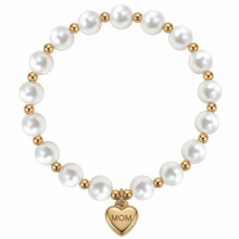 Stainless Steel MUM Heart-Shaped Pearl and Steel Bead Bracelet