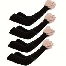 (Straight black, 4 Pairs) 4 pares de mangas de hielo con protección solar/guantes deportivos de ciclismo unisex/elástico de manga larga para hombr