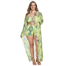 Floral Print Swimming Costume Tummy Control Swimwear Yellow XXL