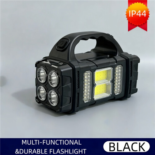 Flashlight-multi-functional &durable Flashlight,Black LED Solar & USB Recharge IP44 4Modes Dimmable Poratable for