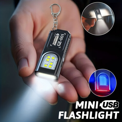 1pc Compact USB Rechargeable Hands-Free Flashlight, Small Keychain Light, Clip-On Headlamp, 5 Lighting Modes Versatile