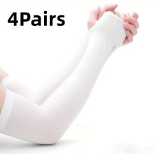 (White, 4 Pairs) 4 Pairs Sunscreen Ice Sleeves/Unisex Cycling Sports Gloves/Long-Sleeve Elastic for Men Women/Summer Outdoor Use