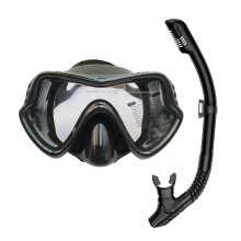Pool Practice Snorkeling Mask Set with Glass Lenses and Tube Included All black