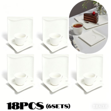 White Ceramic Tea Set Cups Dinner Set 18pcs/ 6 sets Dessert Plates Tableware