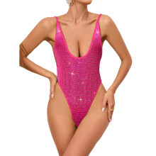 Women Tummy Control Swimsuit Swimming Costume Pink L
