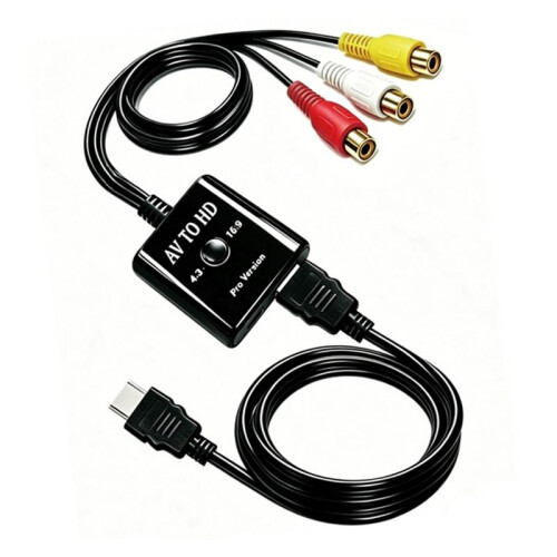 Adaptador Conversor de Vídeo e Áudio RCA AV para HDTV 1080P CVBS 16:9/4:3 com Cabo Compatível com