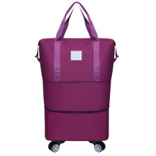 Stylish Rolling Duffle Bag Expandable Collapsible Dry Wet Separate Travel Bag Plum