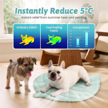 Cooling Mat/Pad/Blanket for Dogs & Cats Indoor - Fabric, Non-Gel, Leaf Shaped Pet Pad, Waterproof Summer Sleep Mat M