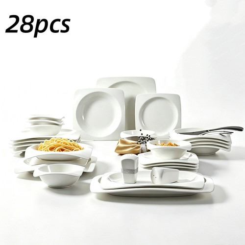 White Ceramic Dinner Set 28 pcs Tableware Set 6 Dinnerware sets plates & bowls