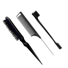 3Pcs Slick Back Hair Brush Set Bristle Hair Brush Edge Control Brush Teasing Black