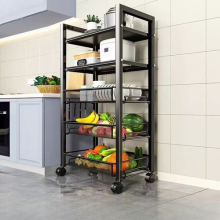 5 Tier Black Kitchen Storage Trolley Cart Vegetable Fruit Basket Rack Wheels UK