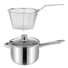 3Pcs/set Large Stainless Steel Chip Pan with Basket and Lid Deep Frying Chip Pan