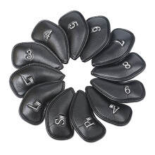 12Pcs Golfs Iron Club Head Cover Waterproofs PU Leather Golfs Club Head Cover Black