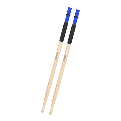 1Pair Double Head Drum Brush Wood Handle Drum Stick Brush Drumming Accessory Blue