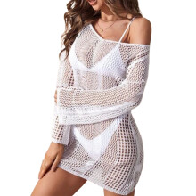 Hollow Out Beach Dress for Women Crocheted Swimsuit Cover Up Beach Cover Up White L
