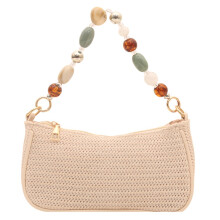 Fashionable Evening Bag Elegant Underarm Purse Shoulder Bag Straw Handbag Beige
