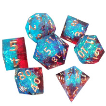 7Pcs Glitters Dices Pack for Family Gaming Night Role Playing Fun Red and blue copper