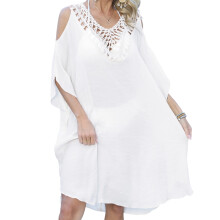 Warm Weather Cover Up Dress with Crochet Detail and Beach Style White