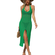 Women Swimsuit Cover Ups Front Split Bikinis Cover Up Lady Crochet Beach Dress Green