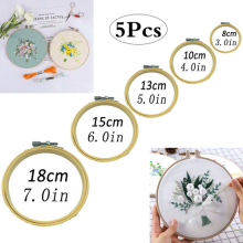 Bamboo Wooden Embroidery Hoop Ring Set 3-7" Cross Stitch Needle Craft Tools 5pcs