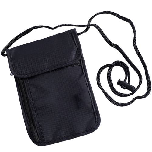Multi Compartment Neck Wallet for Safe Travel Blocking Nylon Phone Bag Black