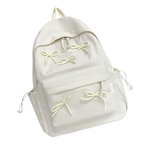 Lovely Bows Backpack Student School Backpack Large Capacity Backpack for Daily White