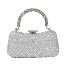 Elegant Rhinestones Evening Clutch Bag for Women Polyester Shoulder Purse Silver
