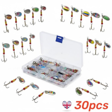 Metal Spinners Fishing Lures Sea Trout 30x Pike Perch Salmon Bass Tackle Box Kit