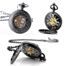 Vintage Skeleton Mechanical Pocket Watch Chain Flip Cover Water Resistant 47mm