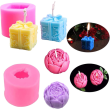 2PCS Christmas Silicone Candle Moulds Rose Flower Gift Box DIY Xmas Decorations