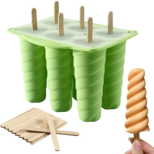 6 Cavity Silicone Ice Cream Maker Spiral Ice Lolly Mold Popsicle Mould Homemade