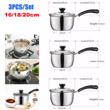 3PCS Induction-Ready Stainless Steel Cookware Set w/Glass Lids Ideal for Kitchen