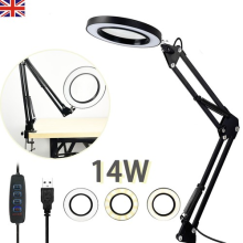 5X Magnifying Glass Lamp Clip-on Desk Table 14W LED Ring Light 3 Colour Modes