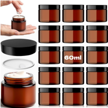 60ml Amber Glass Cosmetic Jars with Lids UV Protection Travel Pots Spatula Set