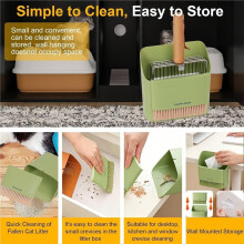 Cat Litter Scoop with Holder, Heavy Duty Stainless Steel KittyLitter Scooper with Coarse and Fine Mesh Green
