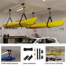 2-Pack Kayak Hoist Garage Ceiling Storage Canoe Bike Ladder Lift Pulley 125LBS