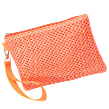Casual Beach Woven Clutch Wristlet Bag Ladies Straw Small Handbag Purse Wallet Orange