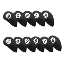 11 Pieces Golf Head Cover PU Leather Iron Cover Golf Club Cover with Big Number Black