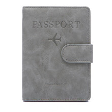 PU Leather Passport & Card Holder Cover Travel Wallet Case Organizer for Unisex Gray