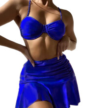 3PCS Women Bathing Suit Swimsuit Beach Wear Set Blue XL