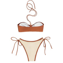 Fashionable Bathing Suit with 3D Flower Contrast Side Tie Swimsuit for Coffee color M