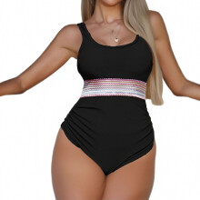 Women Piece High Waist Tummy Control Bathing Suit Breathable Quick Drying Black XXXL