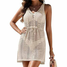 Womens Hollow Out Crochet Sexy Sleeveless Beachwear Coverups Knit Swimwear Apricot XL