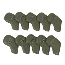 10Pcs Wedges Iron Club Protective Headcover PU Leather Golfs Iron Club Head Dark green