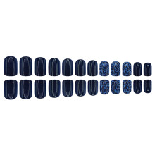 10Pcs Short Square Press On Nail Dark Blue Glossy Leopard Accent False Nail