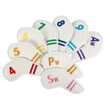 9Pcs Golfs Head Cover Synthetic Big Number PU Leather Golfs Iron Head Cover White