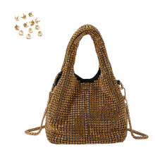 Rhinestone Mini Clutch Bag Shoulder Handbag Bling Bucket Bag for Wedding Party Gold